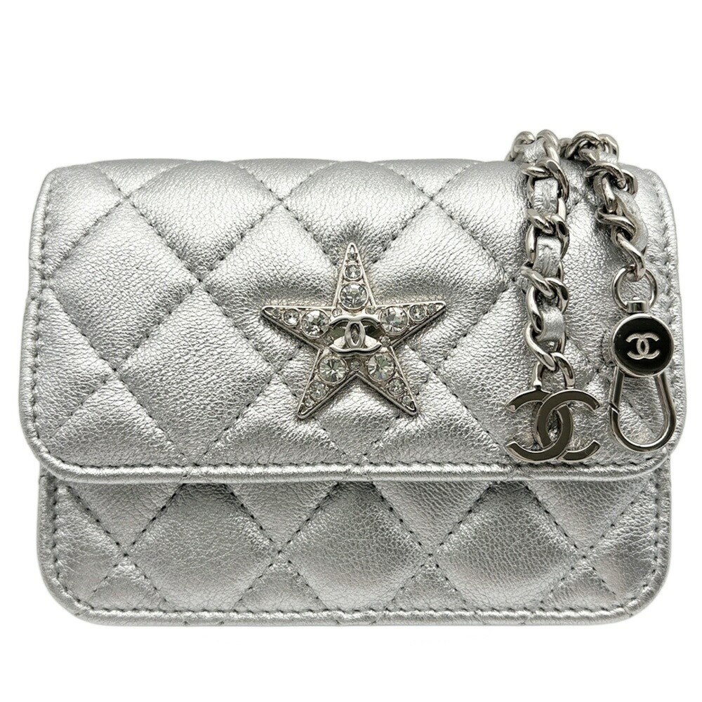 Chanel Matelassé Bag, Coco Mark Chain Shoulder Star Design, Silver Metallic